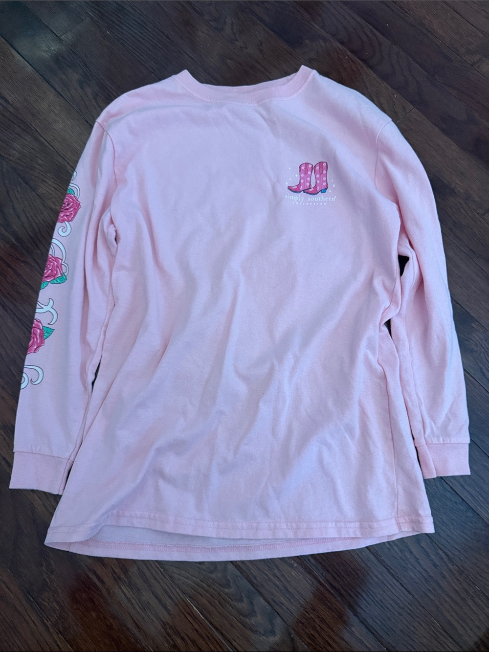 Simply Southern Light Pink Long Sleeve Tee with Boot Graphic